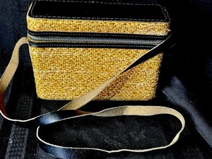 Vintage genarbtes Leder und hellbraun geflochten Reißverschluss Box Handtasche-schön 1960’s - Bild 1 von 9