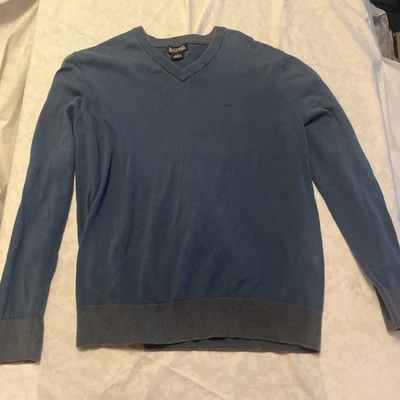 Suéter Michael Kors 100% Algodón Azul con Borde Gris Talla Grande Logo Cuello en V Foto 1 de 4