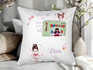 Personalised reading pillow, Kids ballerina cushion, pocket pillow, kids bedroom - Picture 1 of 3