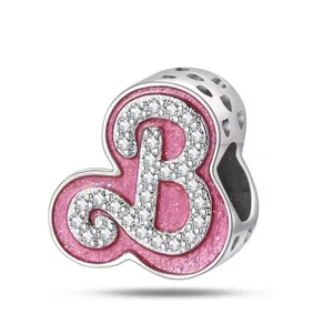 Pulsera Europea Rosa Barbie Letra B Dije Cuentas Plata de Ley 925 Colgante - Imagen 1 de 4