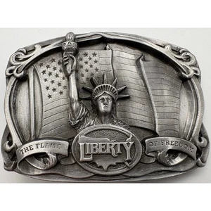 1985 Bergamot Brass Works Liberty Flame of Freedom Pewter Belt Buckle USA - Picture 1 of 5