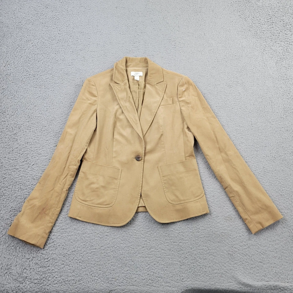 Blazer Ann Taylor LOFT Mujer 4 Pana Beige Bolsillos Botón Manga Larga Foto 1 de 4