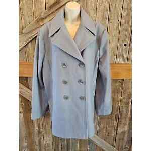 Kenneth Cole reaction wool blend women 1X pea coat career casual warm blue ^^