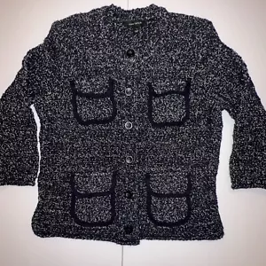 Ann Taylor Cardigan Sweater Women’s Black White Button Front Pockets Small - Picture 1 of 13