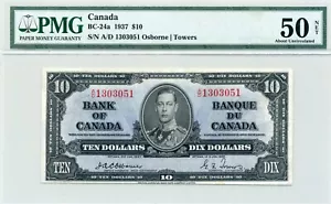 $10 1937 OSBORNE Bank of Canada BC-24a, PMG About UNC 50 - Picture 1 of 2