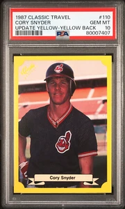 CORY SNYDER Indians 1987 clásico actualización de viaje amarillo #110 PSA 10 gemas como nuevo pop 1 - Imagen 1 de 2