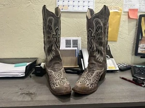 Botas de Vaquero Corral Vintage Alas Cruzadas Incrustación Puntera de Corte Puntada de Cuero Wmns 9 M - Imagen 1 de 8