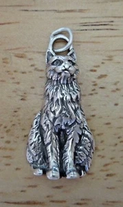 1 Dije de Gato Sentado de Plata Esterlina 3D 21x12 mm 3 gramos! cóncavo en la espalda - Imagen 1 de 5