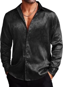 Camisa de satén de seda informal para hombre Camisas ajustadas Mangas largas Prendas para el torso Blusa - Imagen 1 de 7