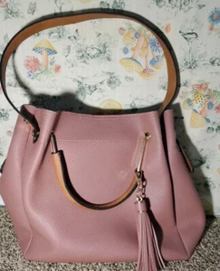 Borsa grande Yoki in ecopelle con frange color malva (chiusura zip con manici Snap - Foto 1 di 10