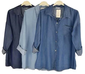 Denim Collared Button through Shirt with Chest Pocket Women's Shirt Denim Look. - Picture 1 of 8
