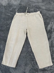 Jones New York Slacks Sz XL Ivory Linen Pull On Tapered Leg Drawstring Pocket - Picture 1 of 17