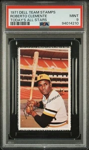 1971 Roberto Clemente PSA 9 Rare Vs Topps DELL Team Stamps MLB Photostamps Card - Picture 1 of 3