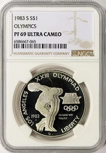 1983-S $1 Olympics Silver Dollar NGC PF69 Ultra Cameo - Picture 1 of 2