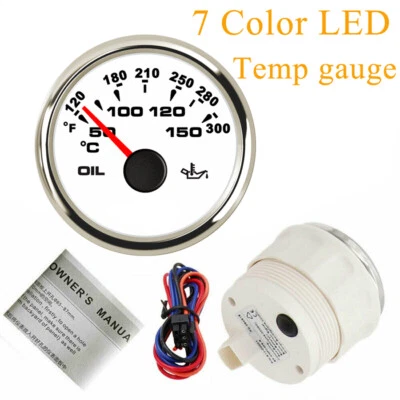 52MM 2-1/16" Oil Temperature Gauge 361-19 ohms For Car Marine 7 Colors Backlight - Image 1 of 4