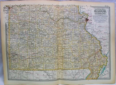 PLACA PÁGINA MAPA ATLAS SIGLO Nº 31 MISSOURI PARTE SUR 1911 VINTAGE Foto 1 de 4