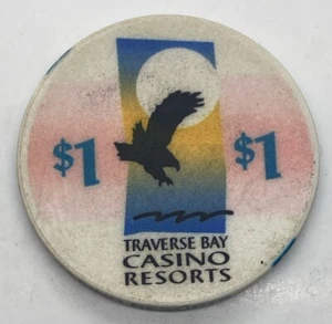 Chip de casino Traverse Bay Leelanau Sands $1 - cerámica Peshawbestown MI Michigan - Imagen 1 de 3