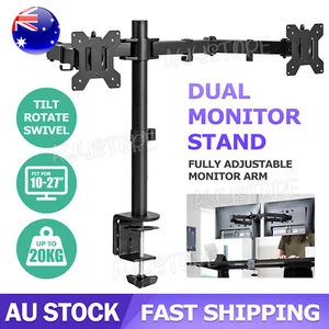 Artiss Monitor Stand Dual Arm Desk Mount 27'' HD LED TV Screen Holder Bracket - Picture 1 of 12