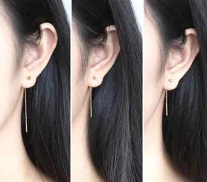 Real 925 Sterling Silver Chain Threader Earrings Long Dangle Dainty Minimalist - Picture 1 of 12
