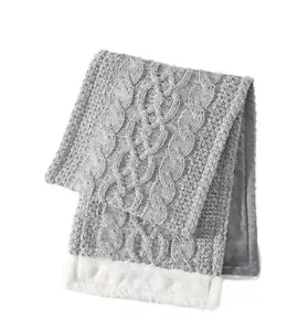NEW Koolaburra by UGG Carla Faux Fur Cable Knit Tablerunner 72" Gray - Picture 1 of 6