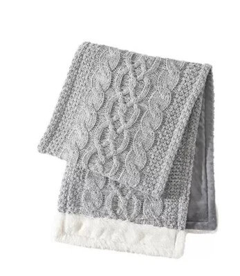 NEW Koolaburra by UGG Carla Faux Fur Cable Knit Tablerunner 72" Gray - Image 1 of 4