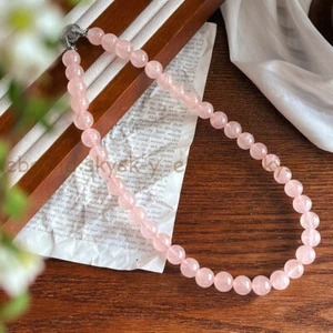 Pink Rose Quartz 6/8/10/12mm Round Gemstone Beads Jewelry Necklace 14-48 inch - Picture 1 of 20