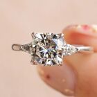 2CT Cushion Cut DEF Moissanite Three Stone Engagement Ring 14k White Gold Plated