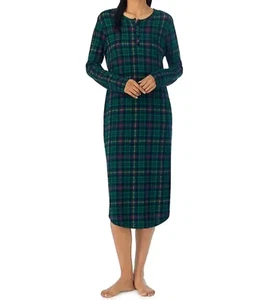 New $59 Lauren Ralph Lauren Navy Plaid 46" Long Sleepshirt Nightgown POCKETS S - Picture 1 of 8