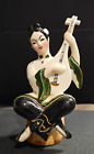 Oriental Geisha Girl   Porcelain figurine playing Lute Samisen Japan Vintage