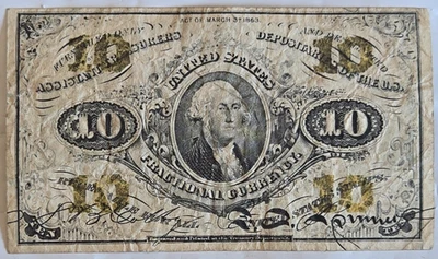 1864 10 Cent George Washington Fractional Currency 3rd Issue Ten Cents  Nice - Image 1 of 4
