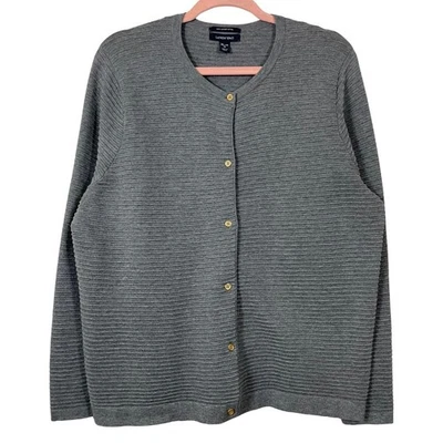 Lands End Cardigan Women XL Petite Gray Supima Cotton Ribbed Knit Sweater Preppy - Image 1 of 4