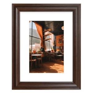 , 12x16 Raised Brown Frame - White Mat for 8x12 Photo - Traditional High Rise... - Picture 1 of 7