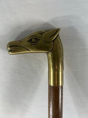 Bastón cabeza caballo latón madera vintage y 3 piezas. Para hombre o mujer. Foto 1 de 4