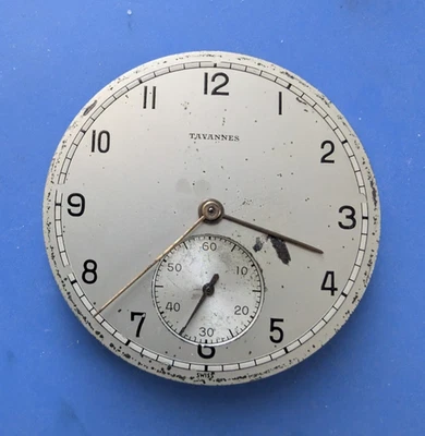 VINTAGE 33.5MM TAVANNES OPEN FACE POCKET WATCH MOVEMENT RUNNING GOOD - Image 1 of 2