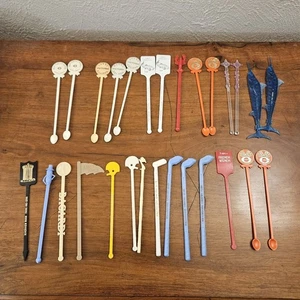 Lot of 29 Vintage Plastic Swizzle Sticks Drink Stirrers Cocktail Advertising - Picture 1 of 16