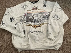 RARE Vintage Civil War AOP Crewneck Sweatshirt Art Unlimited XXL Weapons Battles - Picture 1 of 12