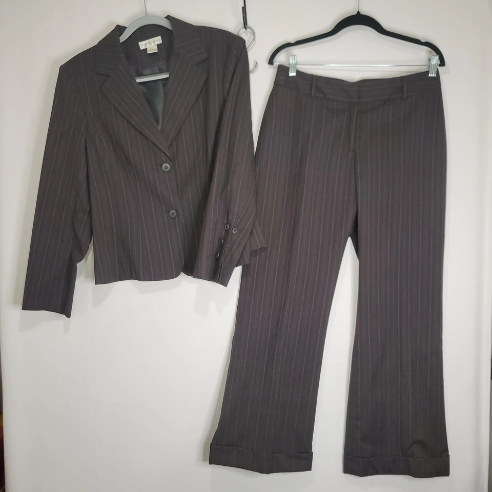Worthington De Colección Conjunto Pantalón Y2K Talla 10/Traje Talla 12 Forrado a Rayas Pierna Ancha Para Mujer Foto 1 de 4