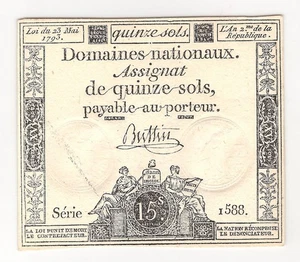FRANCE 15 Sols 1793 P:A69b XF Domaines Nationaux Watermark - "RF 15s" - Picture 1 of 2