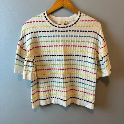 Etcetera Flutter 袖毛衣活力五颜六色条纹女式小号波西米亚仙女 — 第 1/4 张图片