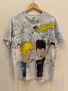 Vintage 1993 MTV Beavis and Butthead Death Rock Skull All Over Print Shirt L - Bild 1 von 6