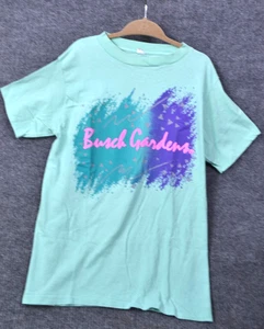Vintage Damen T-Shirt Busch Gardens Gr. XL türkis blau Baumwolle rosa Buchstabe - Bild 1 von 13