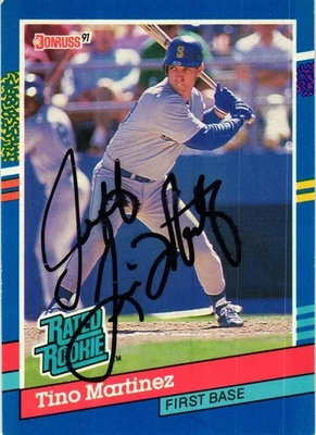 Tarjeta de béisbol firmada por Tino Martinez #28 1991 Donruss MLB Auto Mariners Foto 1 de 2
