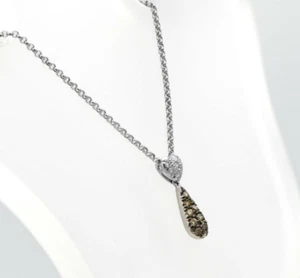 Bellissima collana in oro bianco 18 carati Lavalier champagne e diamanti bianchi cuore 16" - Foto 1 di 7