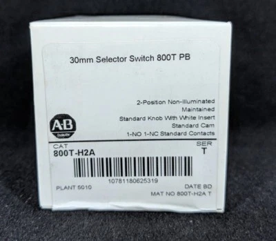 ALLEN BRADLEY 800T-H2A 30,5 mm tipo 4/13 2 pos sel. Switch-Non-Illum., Blanco, Std Foto 1 de 2