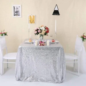 Zdada 96 Inch by 96 Inch Square Silver Sequin Tablecloth - Picture 1 of 7