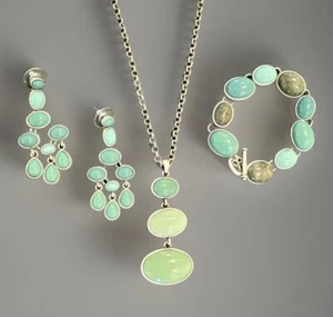 VTG aXcess Liz Claiborne XC Set Silver Tone Faux Turquoise Boho 4 Piece Set - Picture 1 of 13