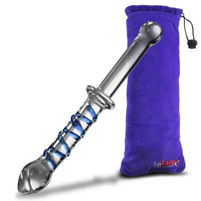 LeLuv Dildo 10.5 Inch Smooth and Swirls Double-Ended Glass Wand with Pouch - Image 1 of 4
