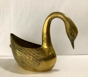 Vintage 4 Pounds Solid Brass Large (10-1/2”H x 13”L) Swan Planter or Decor Vase - Picture 1 of 12
