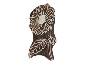Floral Flower Wooden Stamp 4 x 8.2cm Indian Daisy Hand Carved Printing Block - Picture 1 of 4