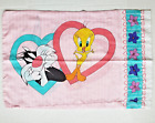 Vtg Looney Tunes Pillow Case Tweety Bugs Bunny Sylvester Pink Hearts
